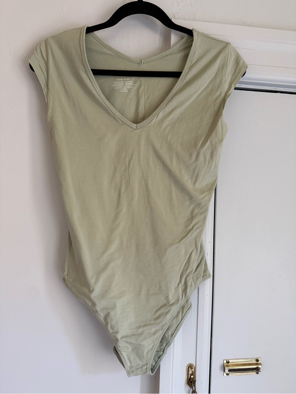 Everlane Light Olive V-Neck Cap Sleeve Bodysuit